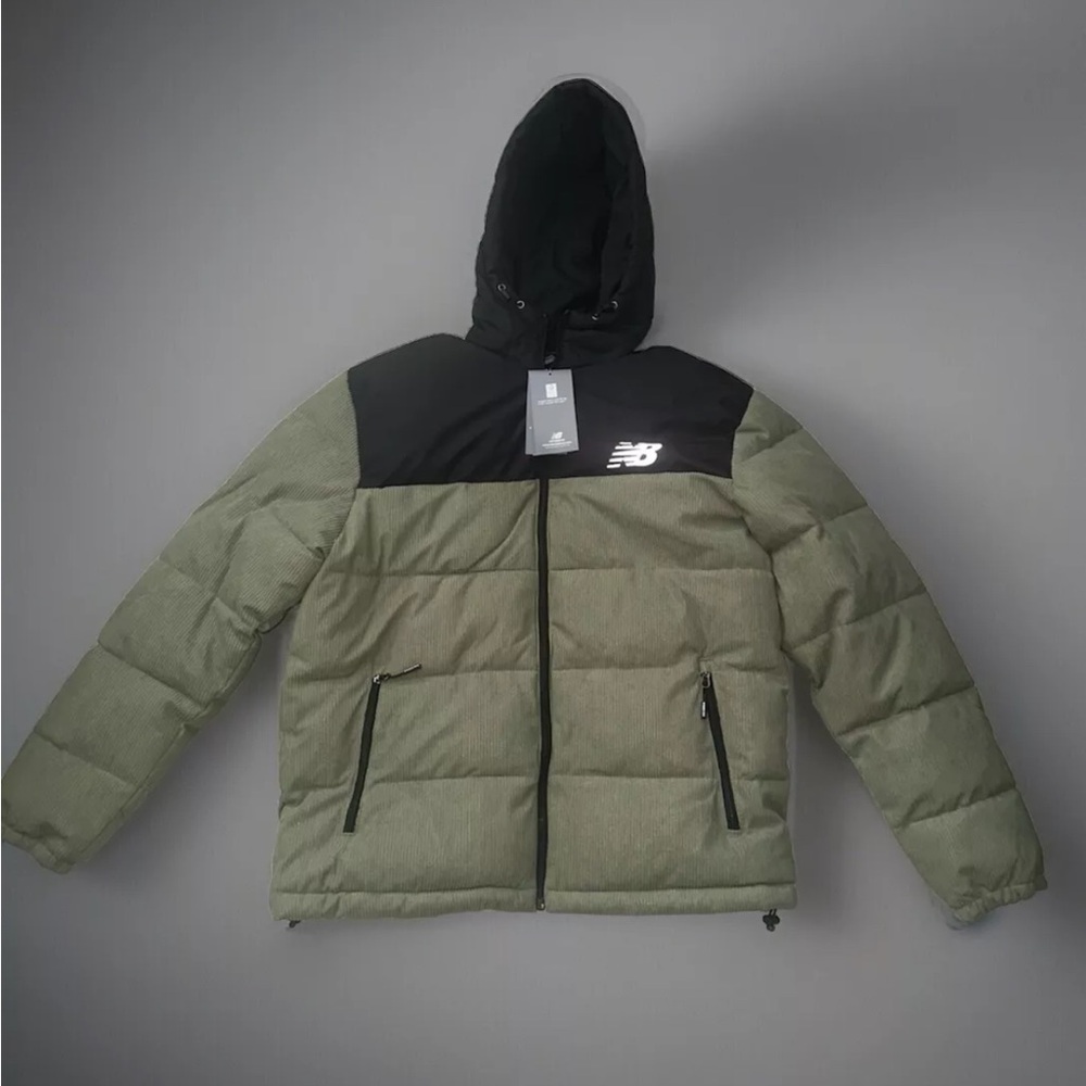 Rare Corduroy Green New Balance Quilted Puffer Down Tech Winter Jacket Mens NWT